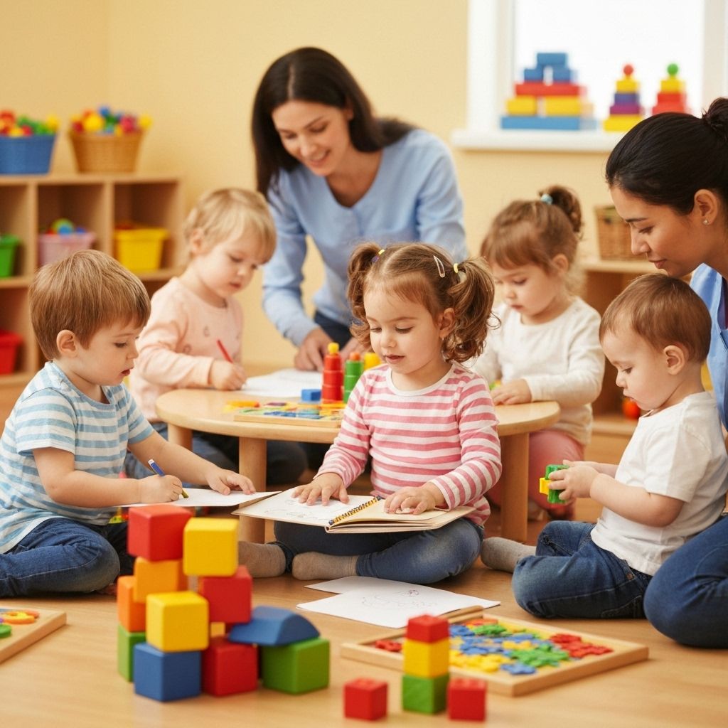 Children and caregivers in daycare setting